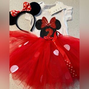 Minnie Mouse dress Size 24 months Headband Ears Tutu Second Birthday Outfit New